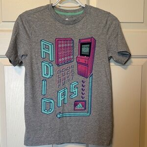 Boys medium Adidas Gray Tee with Retro Arcade Design